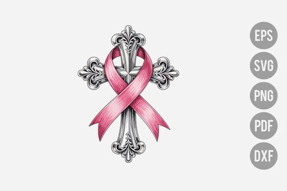 Jesus Pink Bow Cross Cancer PNG for T-Shirt Graphics